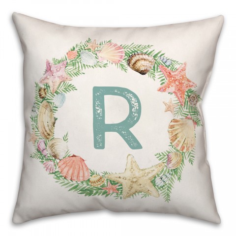 Coastal Christmas Monogram - R 18x18 Spun Poly Pillow