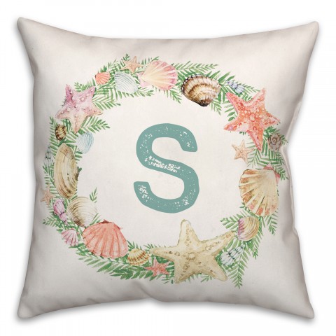 Coastal Christmas Monogram - S 18x18 Spun Poly Pillow