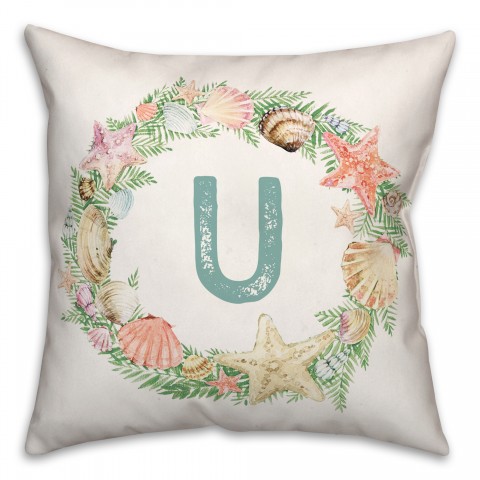 Coastal Christmas Monogram - U 18x18 Spun Poly Pillow