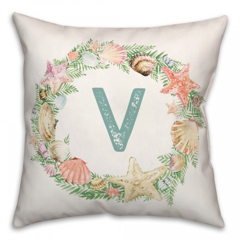 Coastal Christmas Monogram - V 18x18 Spun Poly Pillow