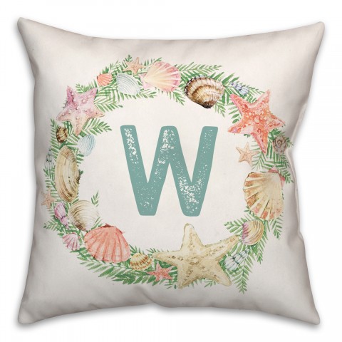 Coastal Christmas Monogram - W 18x18 Spun Poly Pillow