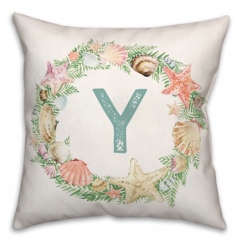Coastal Christmas Monogram - Y 18x18 Spun Poly Pillow