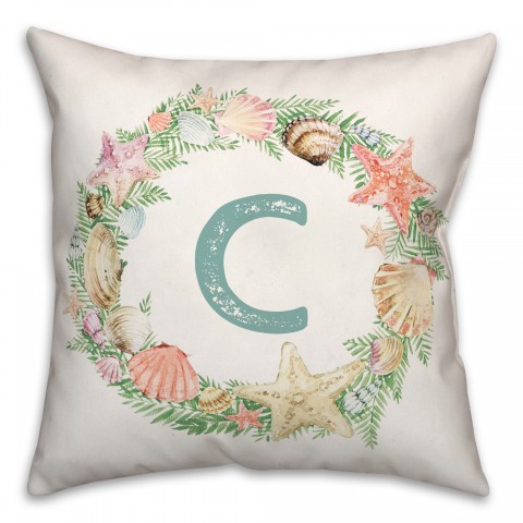 Coastal Christmas Monogram - C 18x18 Spun Poly Pillow