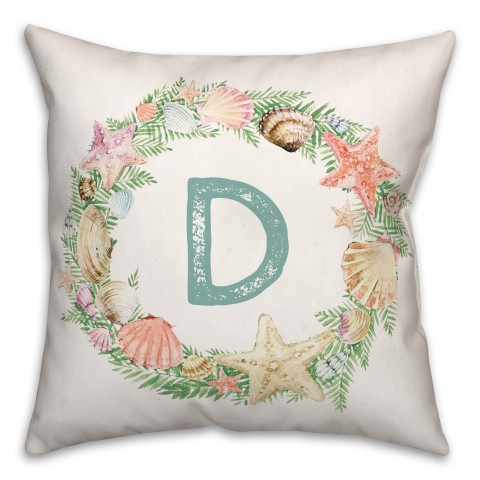 Coastal Christmas Monogram - D 18x18 Spun Poly Pillow