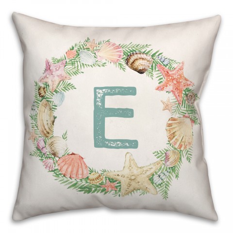 Coastal Christmas Monogram - E 18x18 Spun Poly Pillow