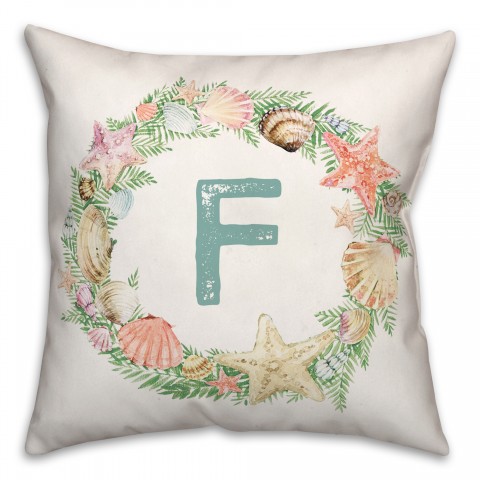 Coastal Christmas Monogram - F 18x18 Spun Poly Pillow