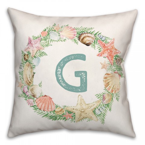 Coastal Christmas Monogram - G 18x18 Spun Poly Pillow