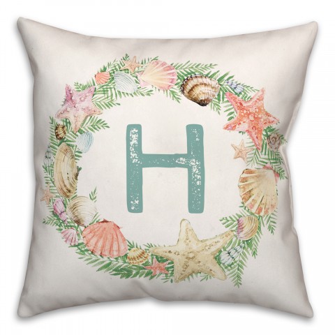 Coastal Christmas Monogram - H 18x18 Spun Poly Pillow