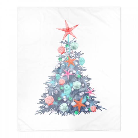 Coastal Christmas Tree 50x60 Sherpa Fleece Blanket