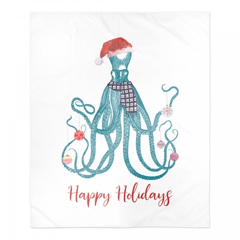 Holiday Octopus 50x60 Sherpa Fleece Blanket