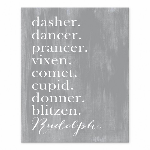 Distressed Gray Wood with Reindeer Names 8x10 Tabletop Canvas