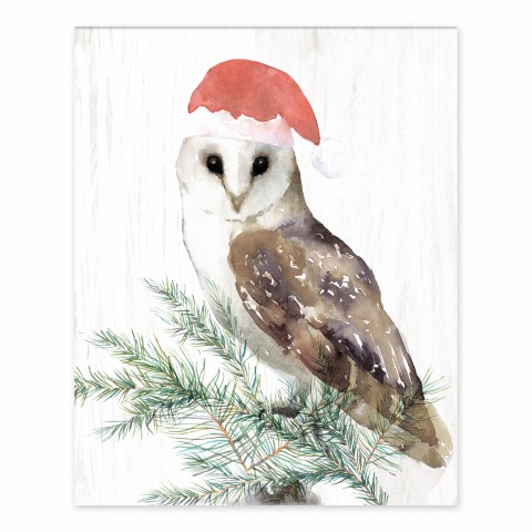 Santa Watercolor Owl 8x10 Tabletop Canvas