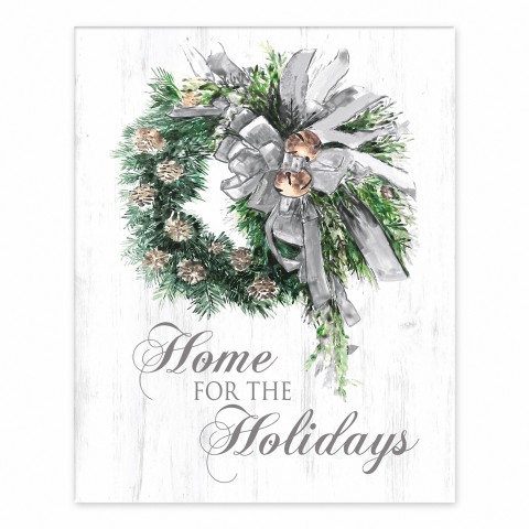 Watercolor Wreath Home for the Holidays 8x10 Tabletop Canvas
