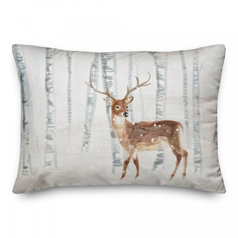 Winter Deer Forest 14x20 Spun Poly Pillow