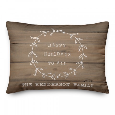 Happy Holidays Rustic Wood 14x20 Personalized Spun Poly Pillow