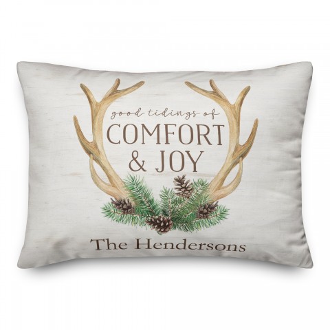 Good Tidings of Comfort and Joy Antlers 14x20 Personalized Spun Poly Pillow