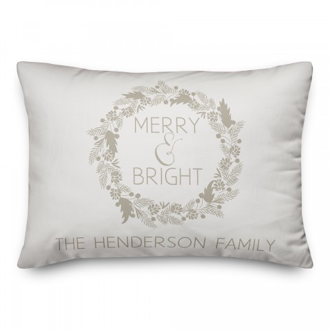 Merry and Bright Wreath 14x20 Personalized Spun Poly Pillow