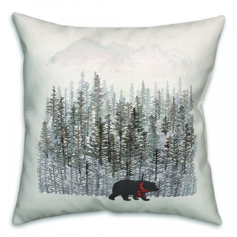 Bear Forest on Linen 18x18 Spun Poly Pillow
