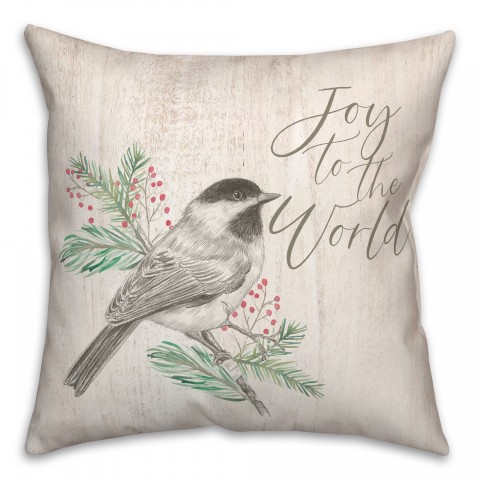 Joy to the World Bird on Branch 18x18 Spun Poly Pillow