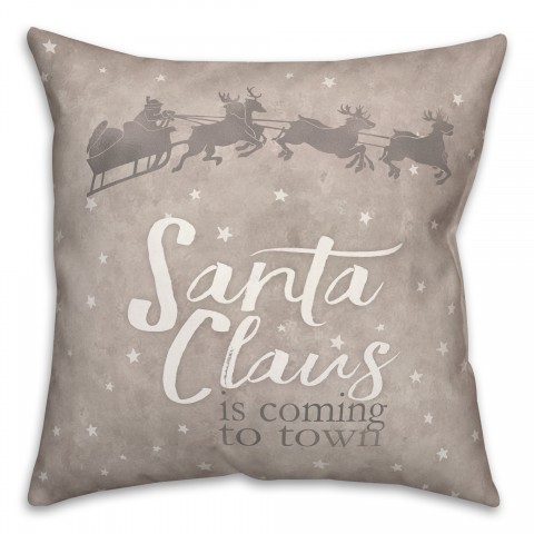 Silver Santa Coming to Town 18x18 Spun Poly Pillow