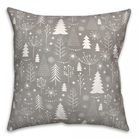Gray Christmas Tree Pattern 18x18 Spun Poly Pillow