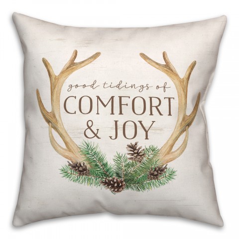 Good Tidings of Comfort and Joy Antlers 18x18 Spun Poly Pillow