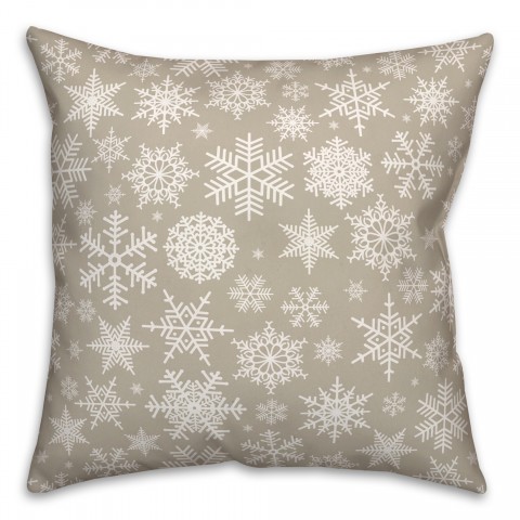 Snowflakes on Beige 18x18 Spun Poly Pillow
