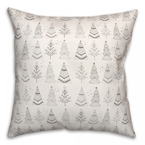 Gray Tree Doodle Print 18x18 Spun Poly Pillow