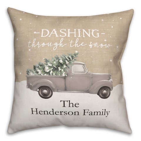 Dashing Through the Snow Painted Tree Truck 18x18 Personalized Spun Poly Pillow