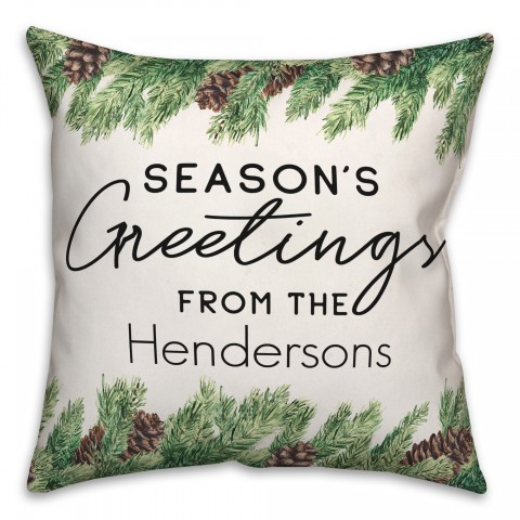 Seasons Greetings Garland 18x18 Personalized Spun Poly Pillow