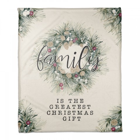 Family Christmas Gift Wreath 50x60 Coral Fleece Blanket