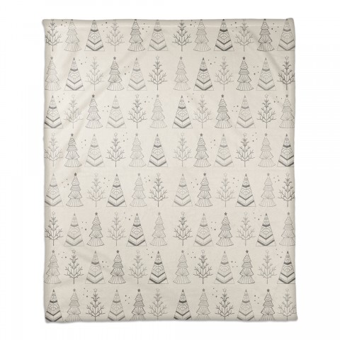 Gray Tree Doodle Print 50x60 Coral Fleece Blanket
