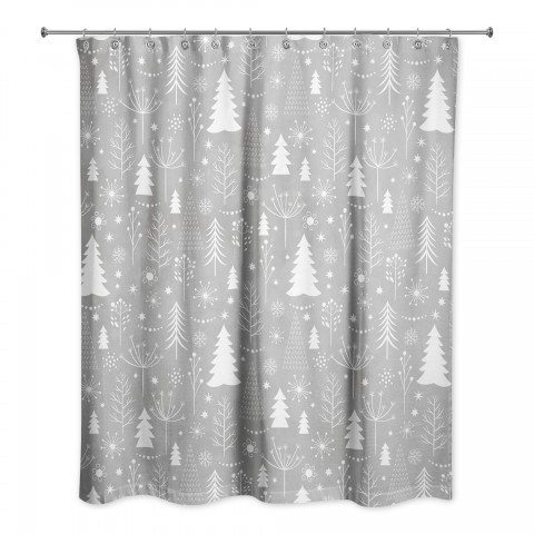 Gray Christmas Tree Pattern 71x74 Shower Curtain