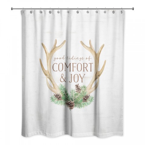 Good Tidings of Comfort and Joy Antlers 71x74 Shower Curtain