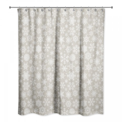 Snowflakes on Beige 71x74 Shower Curtain