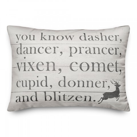 Black and White Reindeer Names Distressed 14x20 Spun Poly Pillow