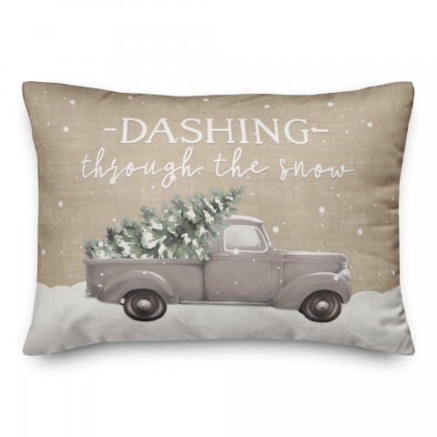 Dashing Through the Snow Painted Tree Truck 14x20 Spun Poly Pillow