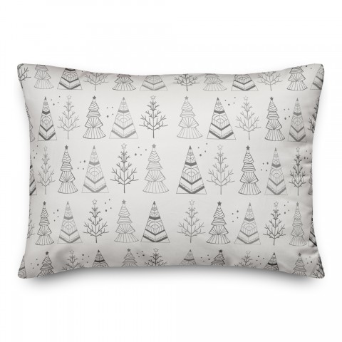 Gray Tree Doodle Print 14x20 Spun Poly Pillow