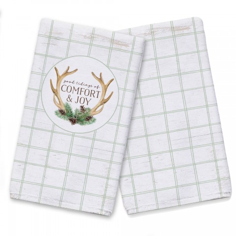 Good Tidings of Comfort and Joy Antlers Grid Textiles Collection