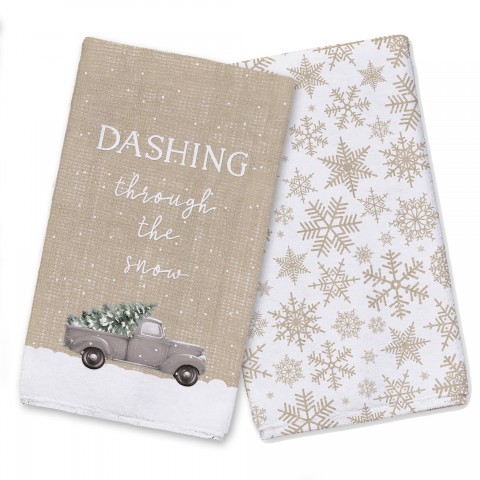 Dashing Through the Snow Painted Tree Truck Textiles Collection
