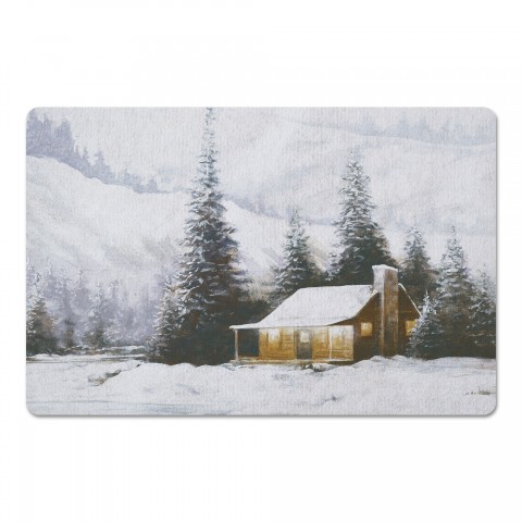 Snowy Wooded Cabin 27x18 Floor Mat
