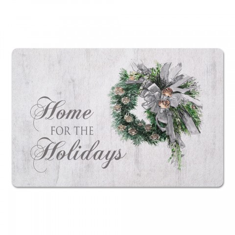 Watercolor Wreath Home for the Holidays 27x18 Floor Mat
