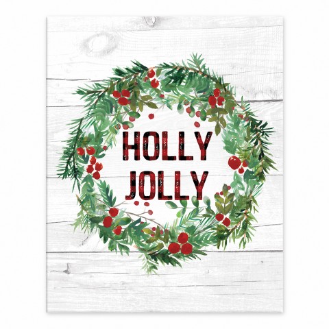 Holly Jolly Wreath on Wood 8x10 Tabletop Canvas