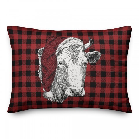 Christmas Cow Sketch 14x20 Spun Poly Pillow