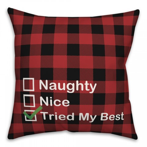 Naughty or Nice Plaid 18x18 Spun Poly Pillow