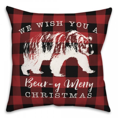 Beary Merry Christmas 18x18 Spun Poly Pillow
