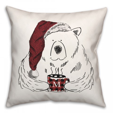 Beary Merry Christmas Plaid Cup 18x18 Spun Poly Pillow