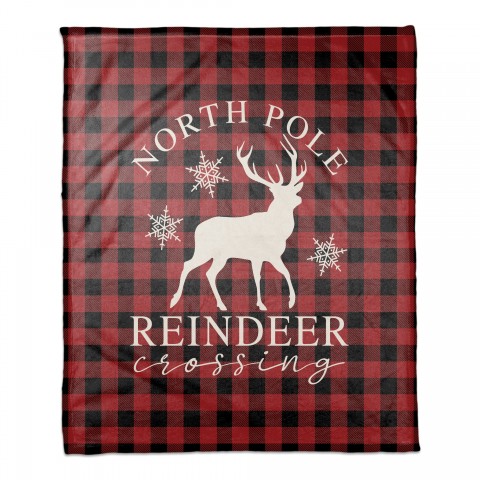 North Pole Reindeer Crossing 50x60 Coral Fleece Blanket