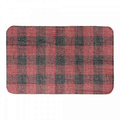 Distressed Linen Plaid 34x21 Bath Mat