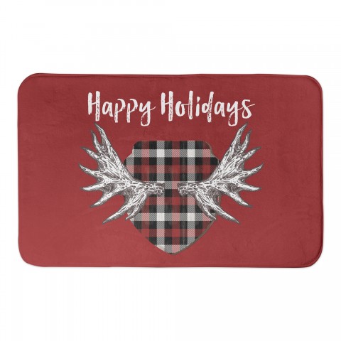 Happy Holidays Moose Antlers 34x21 Bath Mat